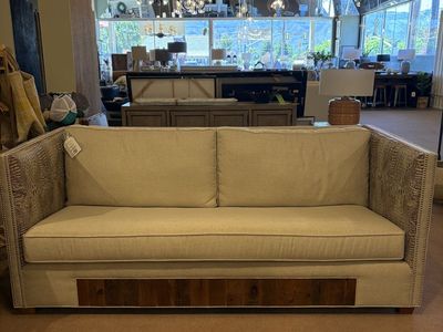 Luxury Sofa Reclaimed Wood Accents & Crocodile Embossed Panels
