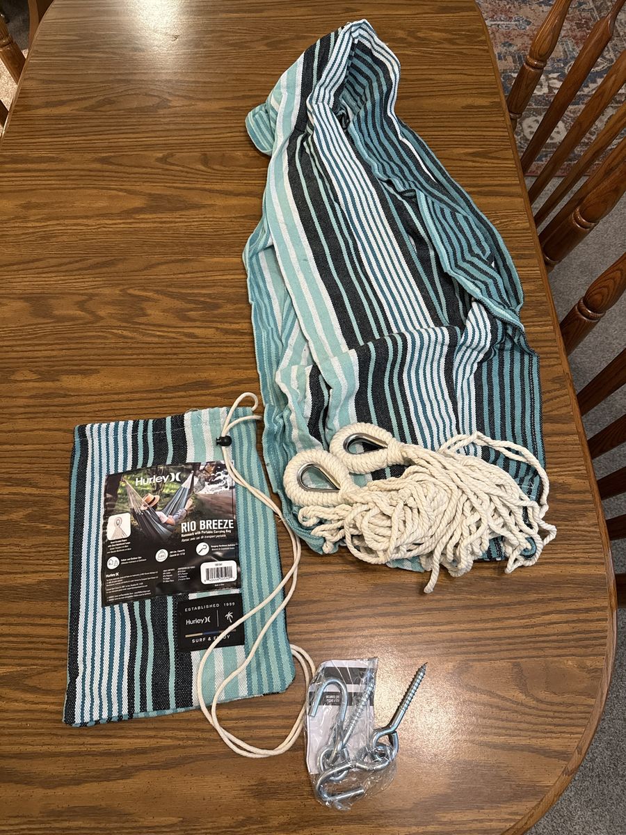 Hurley Rio Breeze Striped Hammock with Hanging Kit - Blue/Green