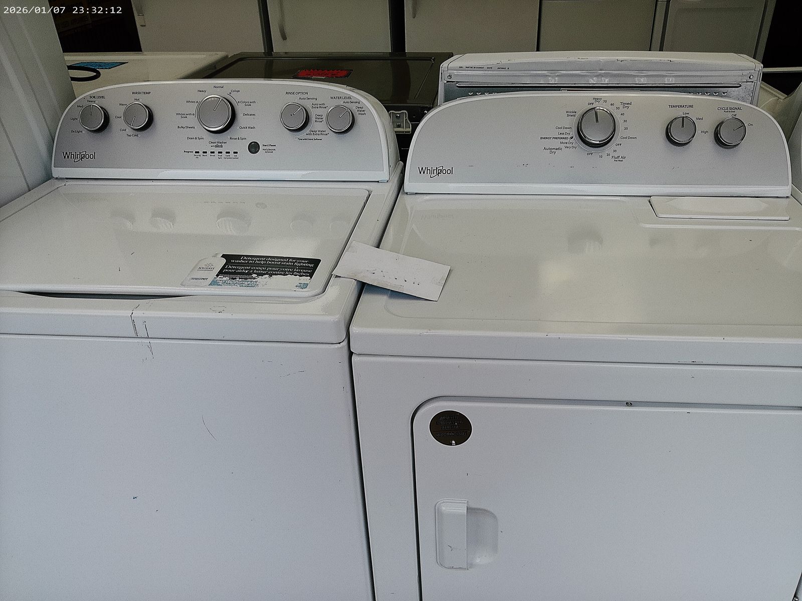 Whirlpool HE Top Load Washer and Dryer~90 Day Guarantee~With Agitator