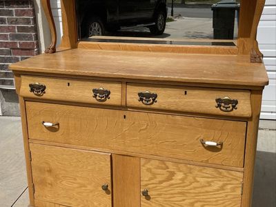 Antique Oak Buffet Sideboard with Mirror Claw Feet and Drawers