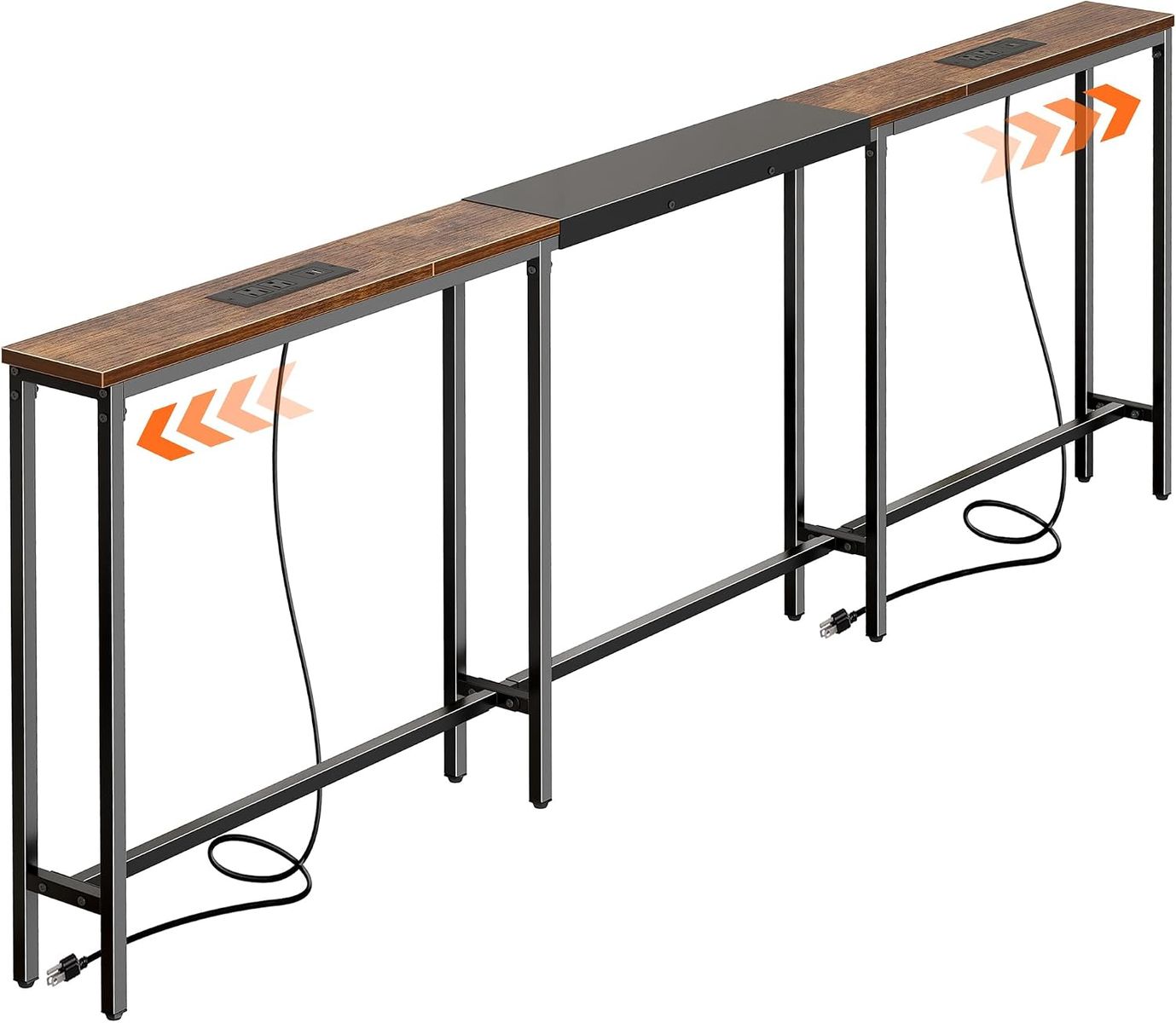 New Huuger Narrow 86.6-110.2 Inch Adjustable Length Behind the Couch Sofa Table with 2 Power Outlets & USB-C Port, Rustic Brown