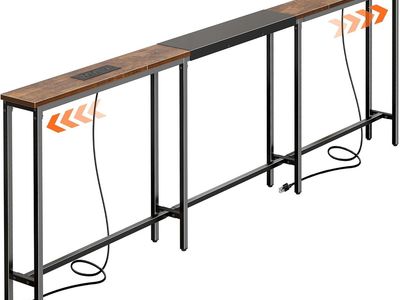New Huuger Narrow 86.6-110.2 Inch Adjustable Length Behind the Couch Sofa Table with 2 Power Outlets & USB-C Port, Rustic Brown