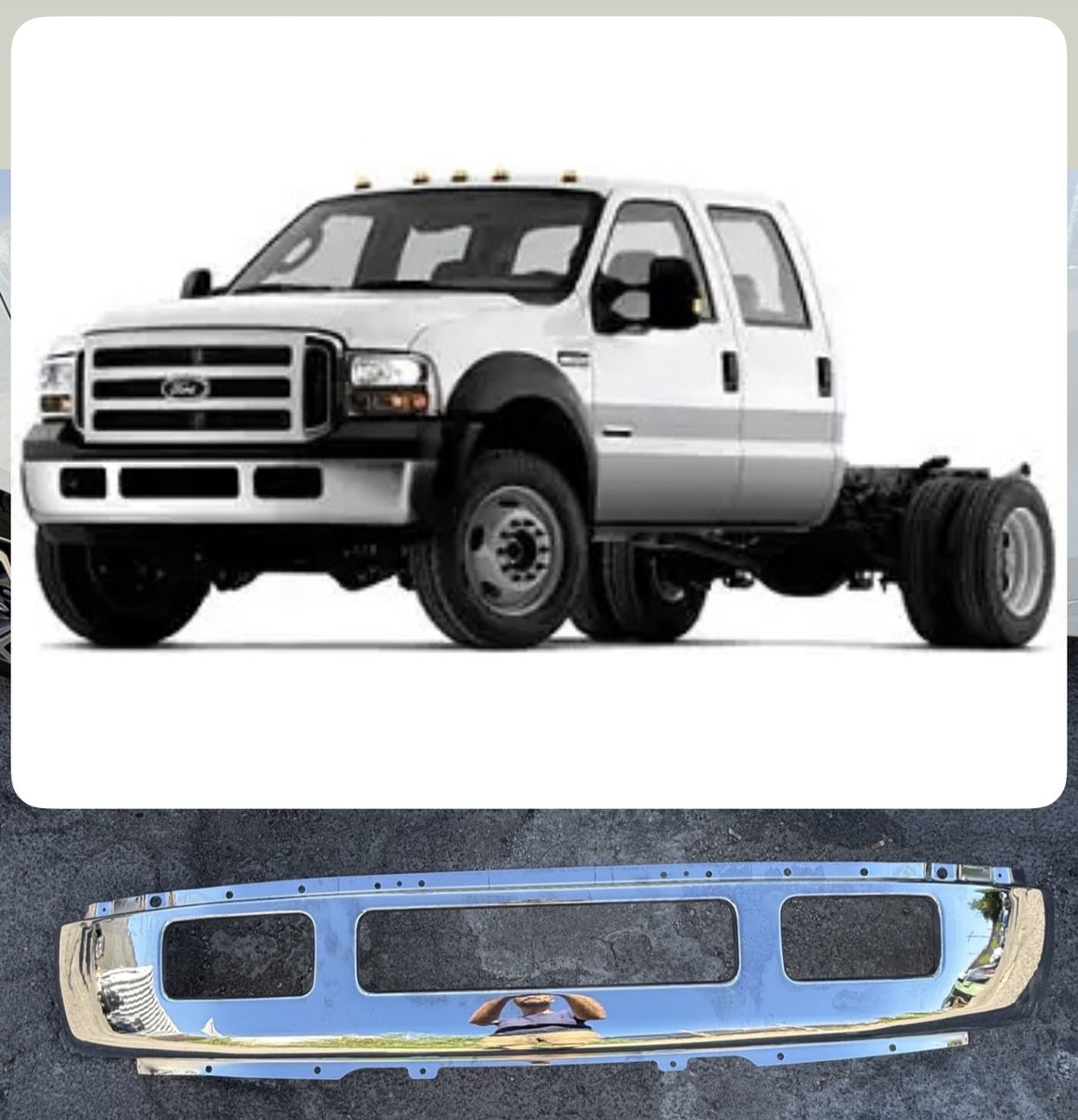 2005-2007 Ford F-450 / F-550 Front Bumper Chrome Steel, No Fog Light Holes