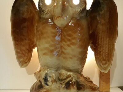 Mid-century Howard Kron ceramic owl lamp with light up eyes