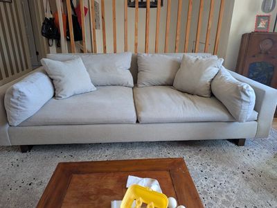 West Elm Fabric Couch/Sofa with Pillows - Light Beige