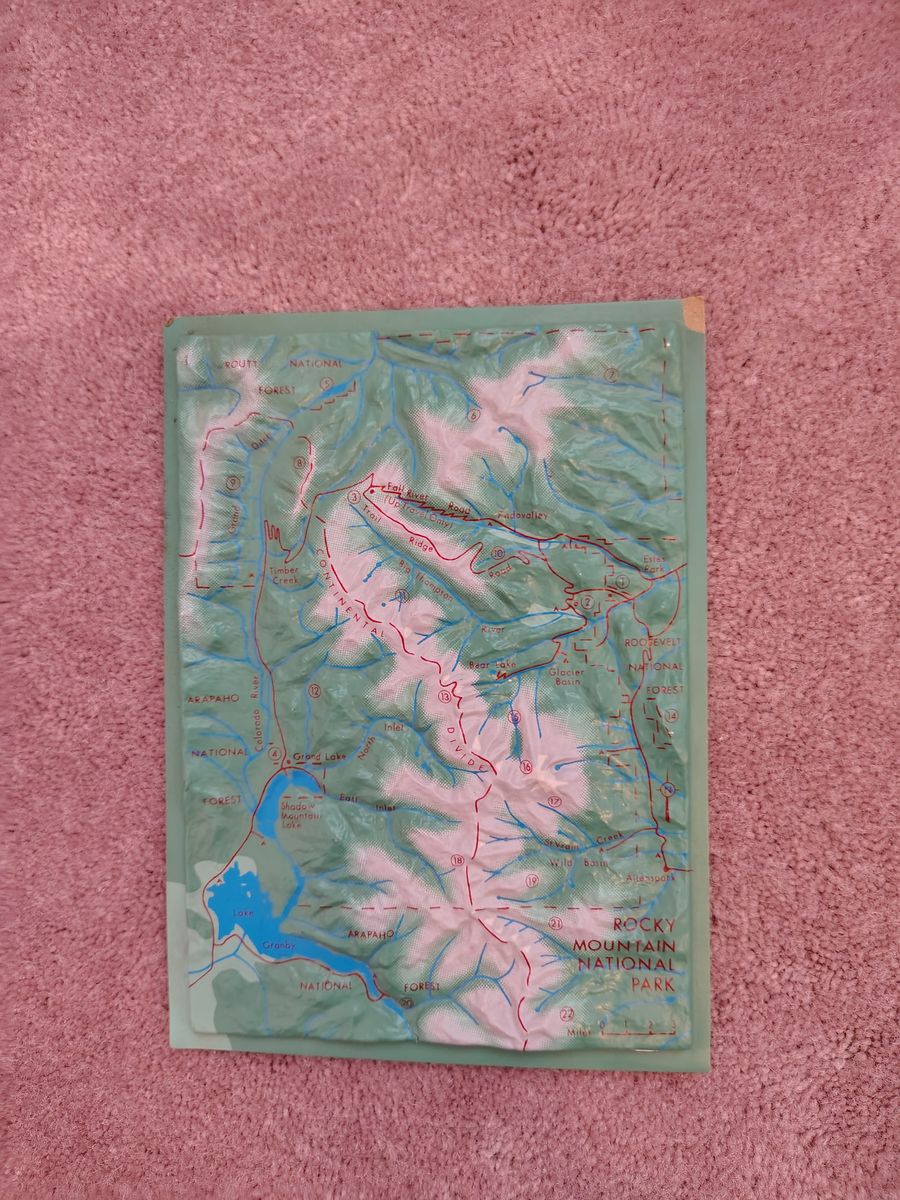Vintage topographic relief map Rocky mountain national Park