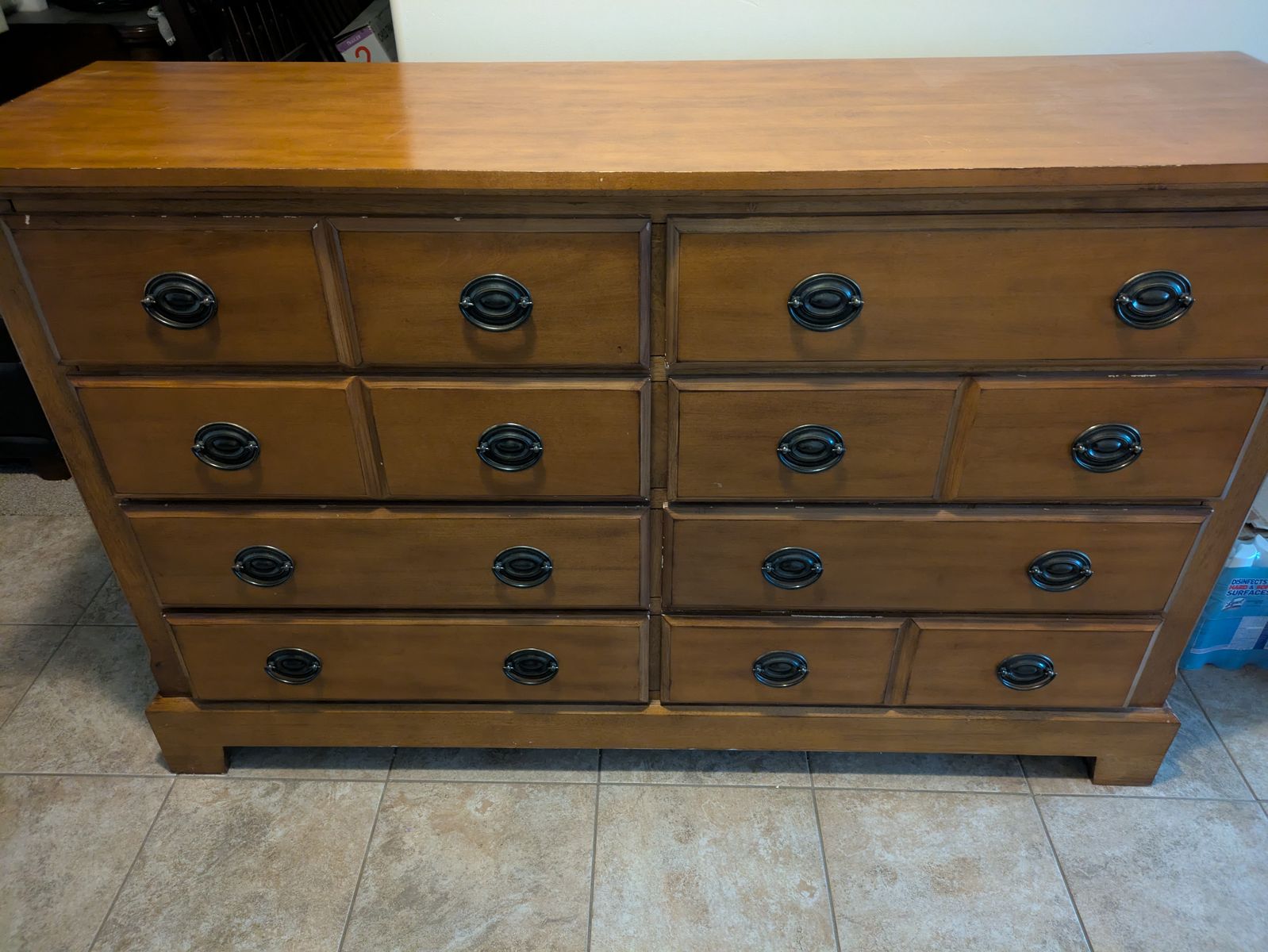 Vintage Wooden Dresser with Dark Metal Pull Handles