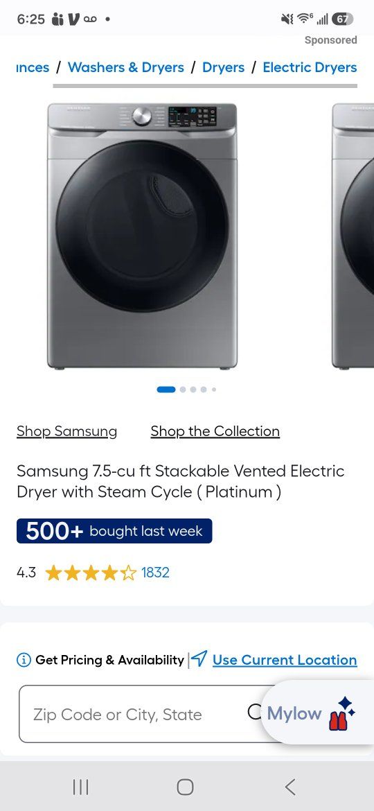 Free - Samsung 7.5-cu ft Stackable Vented Electric Dryer with Steam Cycle ( Platinum ) Warranty issue (read below)