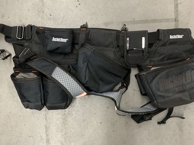 3-Bag 17-Pocket Professional High Visibility Framers Work Tool Belt Tool Storage Suspension Rig with Suspenders in Black