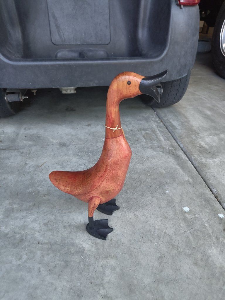 Rustic Carved Wooden Duck Figurine Home Decor Art Statue Natural Wood Tone and Black Accents