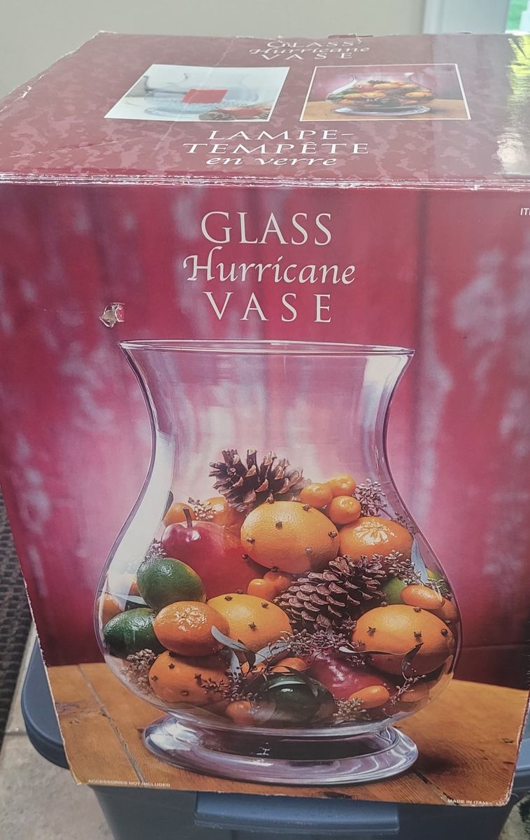 Large Clear Glass Hurricane Vase 15.9 Inch Tall - Hand Blown Italian Glass Centerpiece