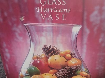 Large Clear Glass Hurricane Vase 15.9 Inch Tall - Hand Blown Italian Glass Centerpiece