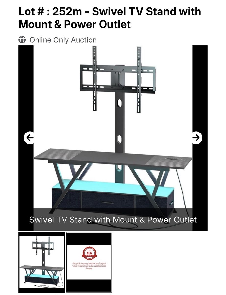 Swivel TV Stand with Mount & Power Outlet - Black, New Opened Box