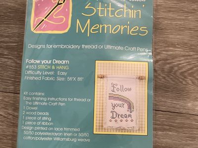 American Crafts Stitchin' Memories "Follow Your Dream" Stamped Cross Stitch Kit, Easy, 5"x8"