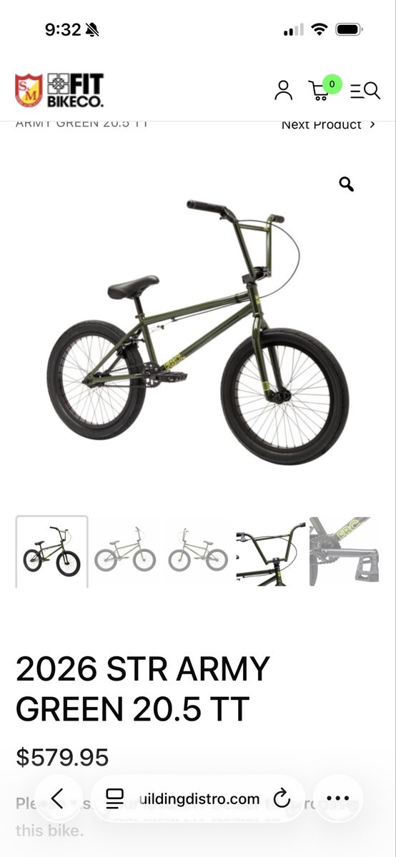 2026 Fit Bike Co. STR BMX Bike, Army Green, 20.5" Top Tube - Like New