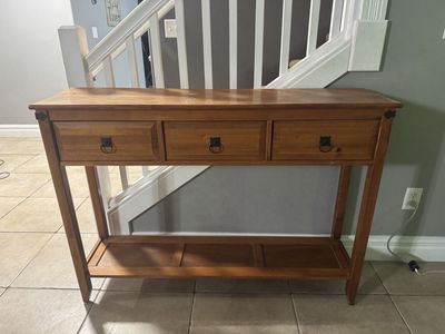 Rustic Wooden Console Table with 3 Drawers and Lower Shelf