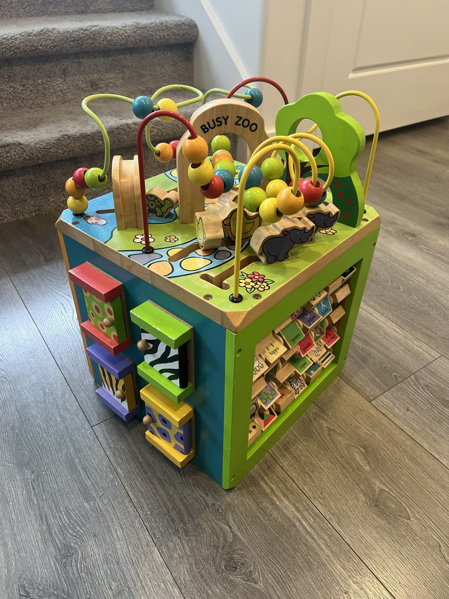 Wooden Busy Zoo Activity Cube Toddler Toy