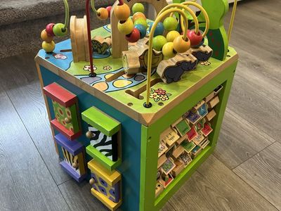 Wooden Busy Zoo Activity Cube Toddler Toy