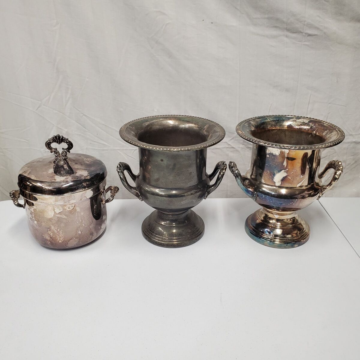 Three Vintage Silver Ice Buckets