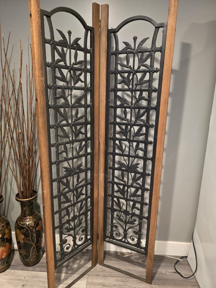 Vintage Wooden and Cast Iron Room Divider Screen