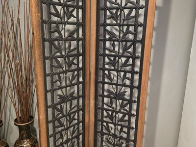 Vintage Wooden and Cast Iron Room Divider Screen