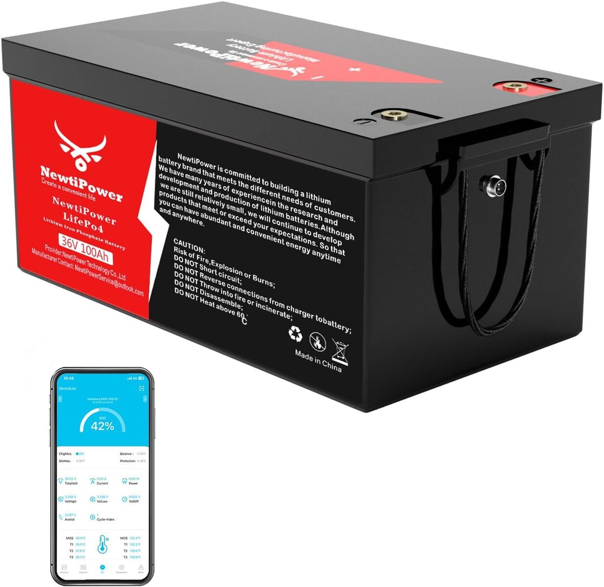 36V 100Ah Golf Cart Lithium LiFePO4 Battery, 200A BMS