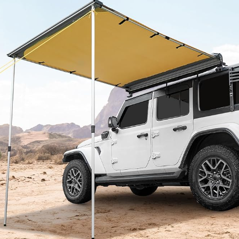 JOYTUTUS Vehicle Awning 6.6'x8.2' Roof Rack Pull-Out Sun Shade UV50+, Weatherproof 4x4 Side Sunshade for Camping