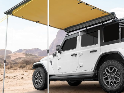 JOYTUTUS Vehicle Awning 6.6'x8.2' Roof Rack Pull-Out Sun Shade UV50+, Weatherproof 4x4 Side Sunshade for Camping