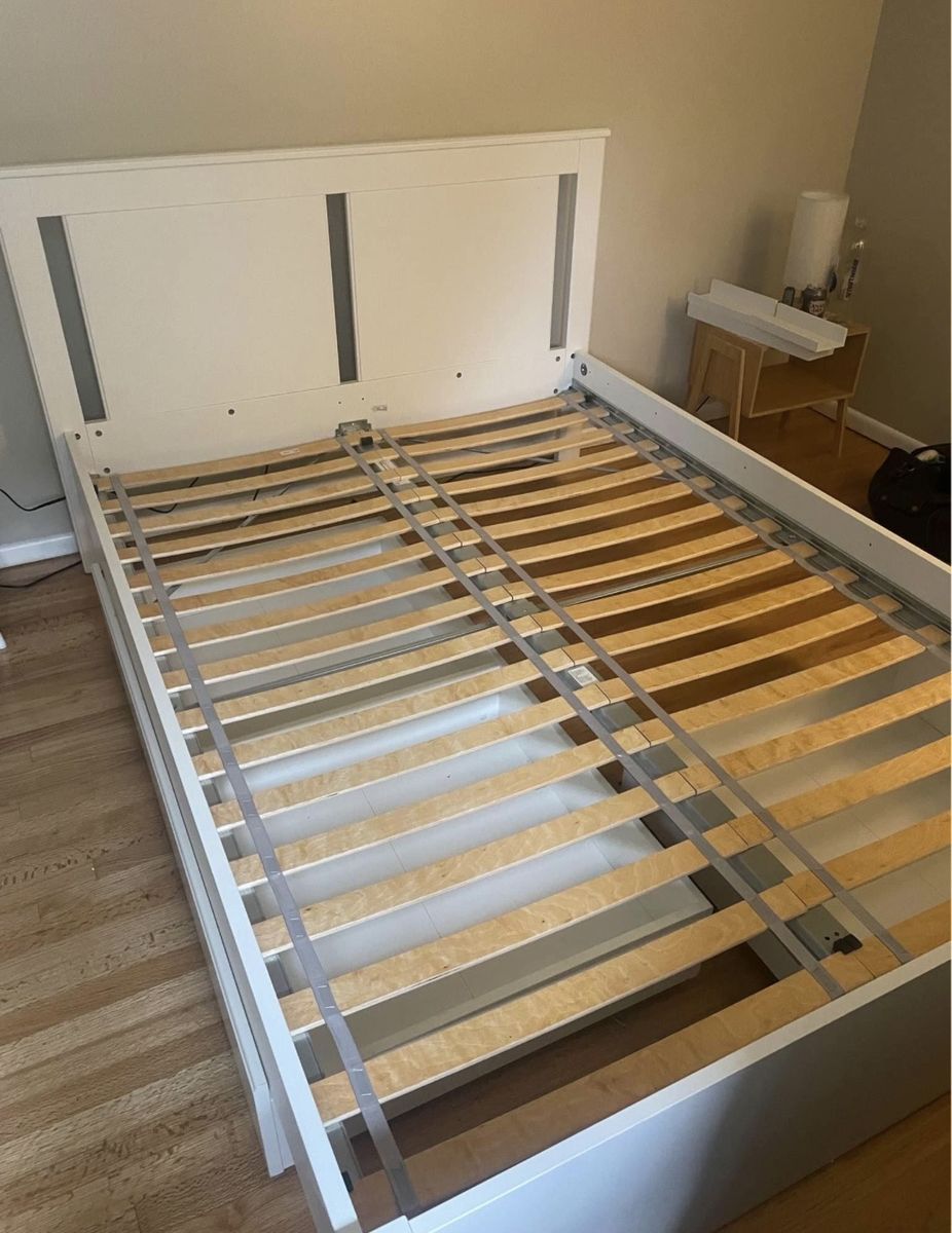 IKEA Brimnes Full Bed Frame White with Headboard and Storage Drawers