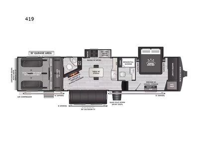 2026 Keystone RV Fuzion 419 Toy Hauler Fifth Wheel Bath and a Half|Front Bedroom|Kitchen Island|Loft|Two Entry/Exit Doors