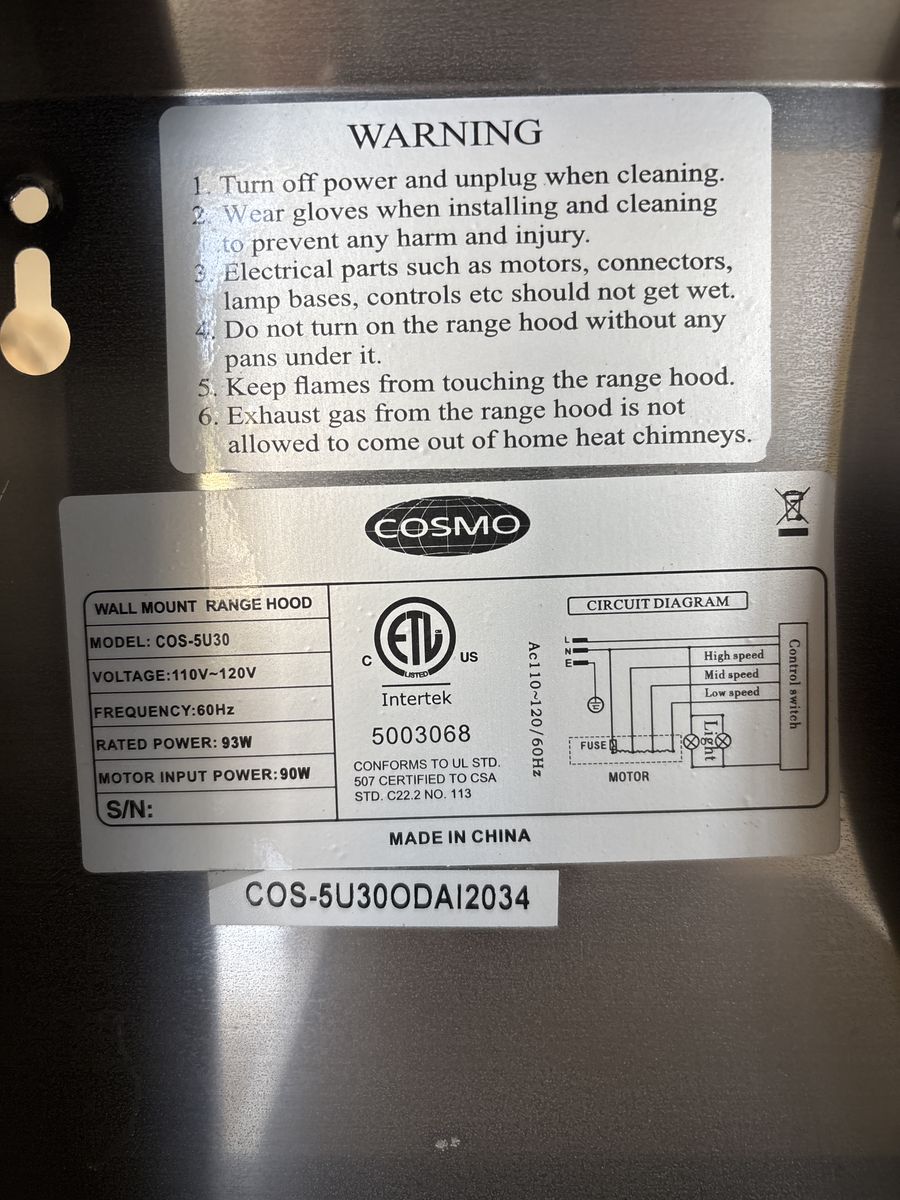 Under Cabinet Range Hood