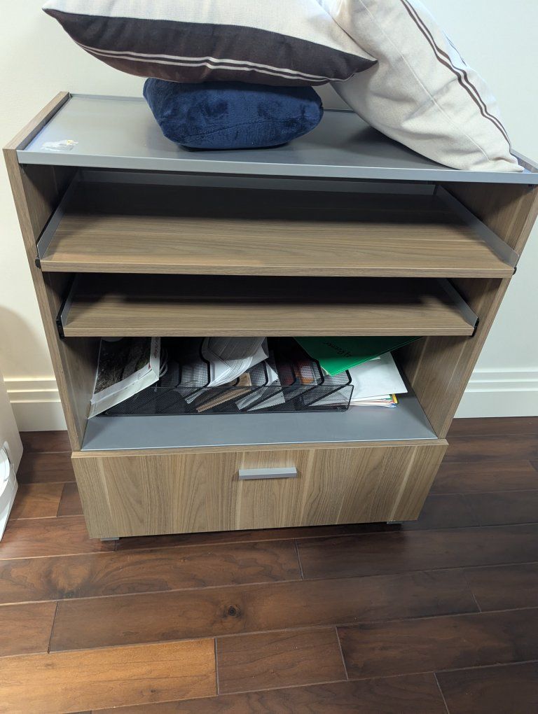Modern Wood Finish Filing Cabinet with 1 Drawer & Shelves