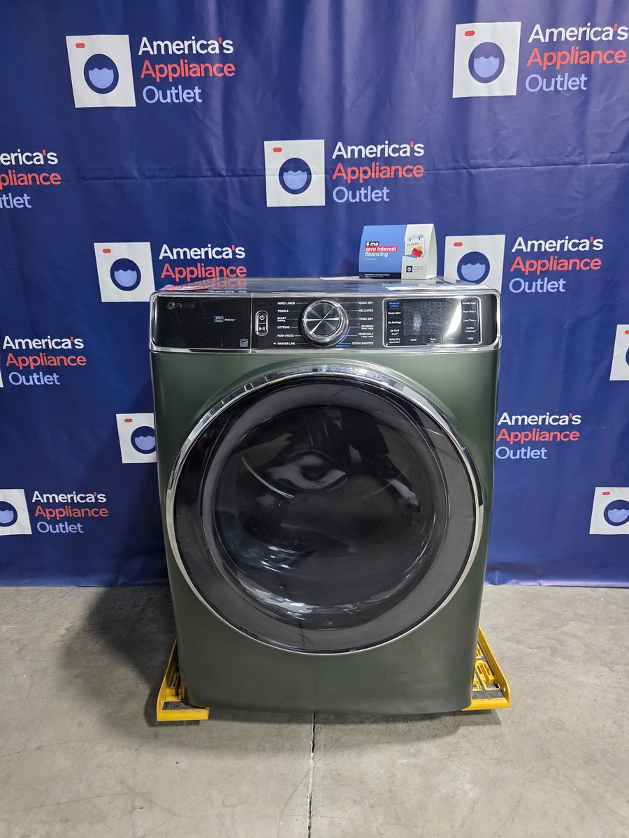 GE Profile Smart Front-Load Gas Dryer with Steam and Sanitize Cycle (Jade Green), 28-Inch Wide, 7.8 Cu. Ft.