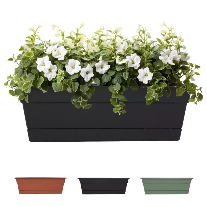 Bloem Dura Cotta 30" Plastic Window Box Planter with Saucer Tray, Black