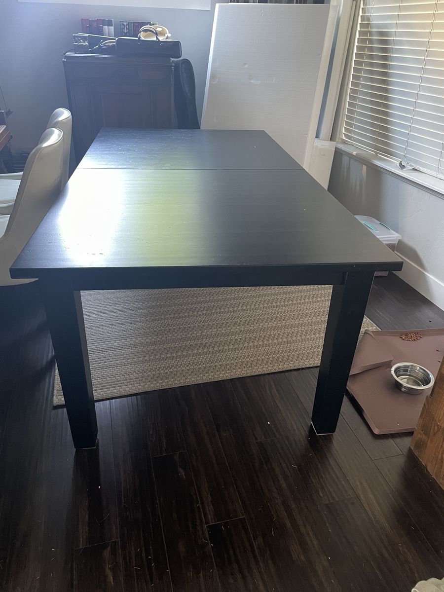 IKEA Bjursta Extendable Dining Table with 6 Kaustby Chairs, Black, 55 7/8"-84 5/8" L