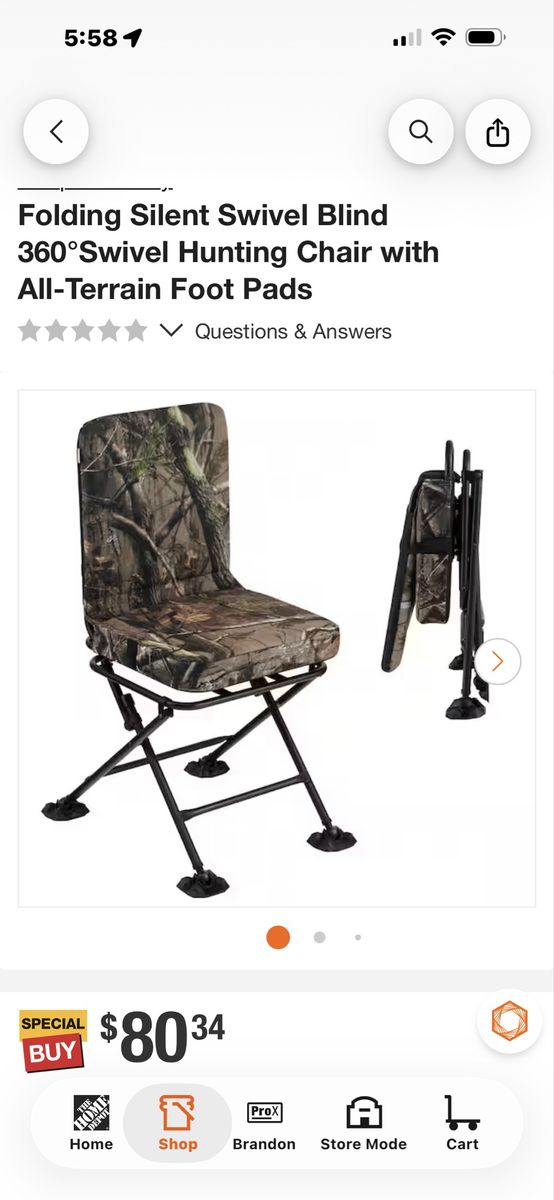 Folding Silent 360-Degree Swivel Hunting Blind Chair with All-Terrain Feet