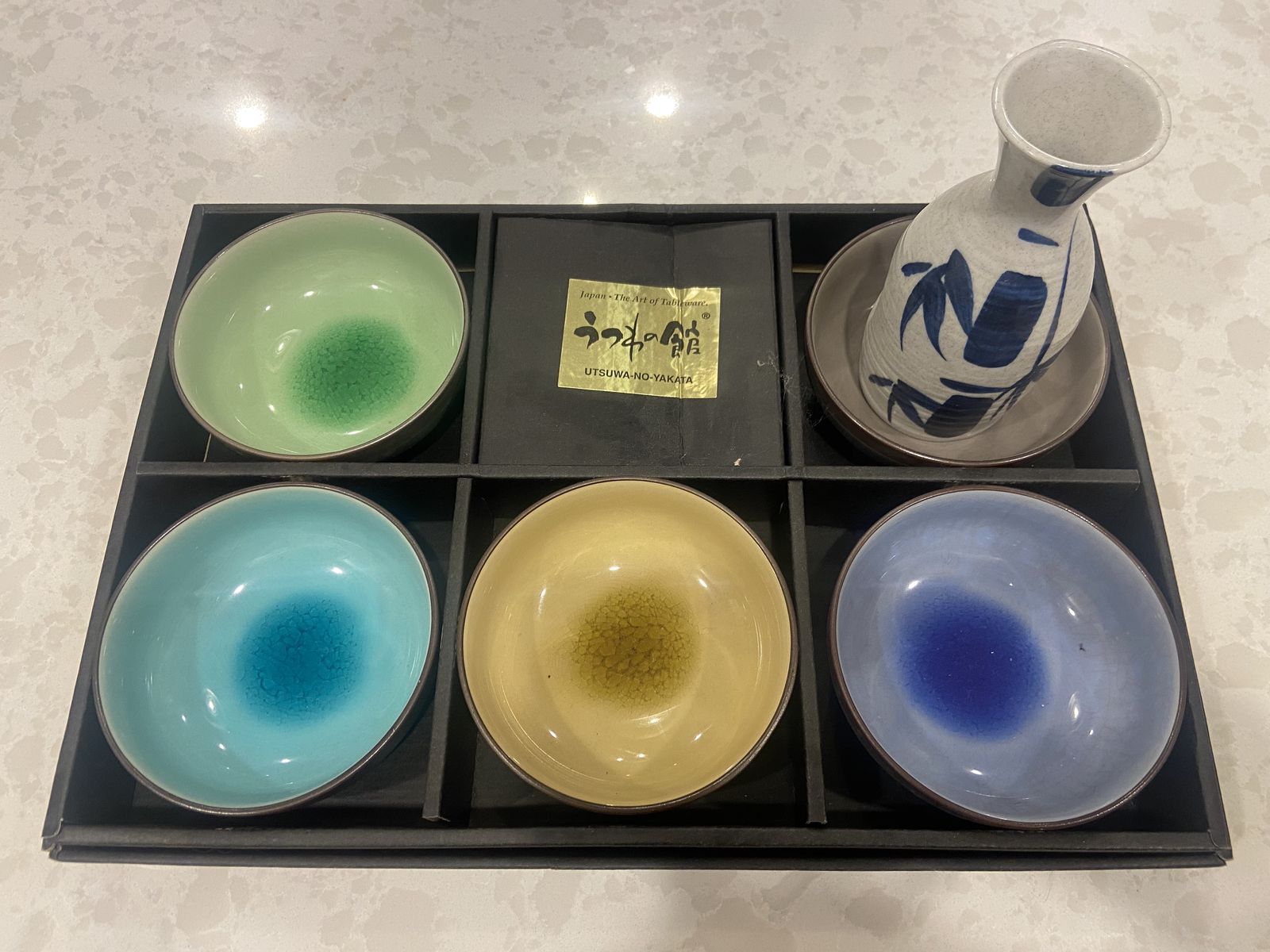 Japanese Ceramic Bowl Set – 5 Crackle Glaze Bowls
