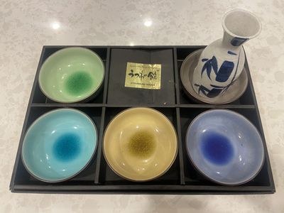 Japanese Ceramic Bowl Set – 5 Crackle Glaze Bowls