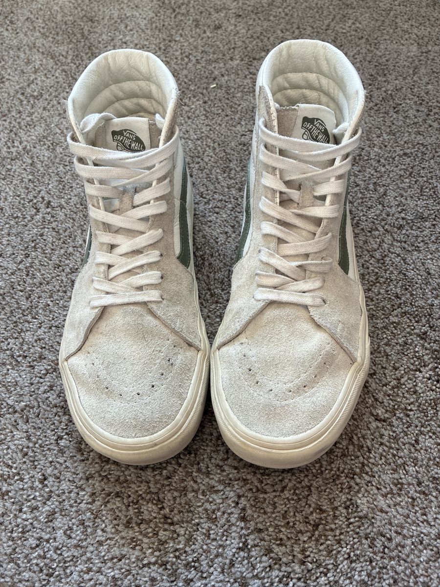 Vans Sk8-Hi High Top Sneakers Off White Green Suede Leather Men's 7.5