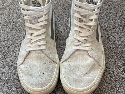 Vans Sk8-Hi High Top Sneakers Off White Green Suede Leather Men's 7.5