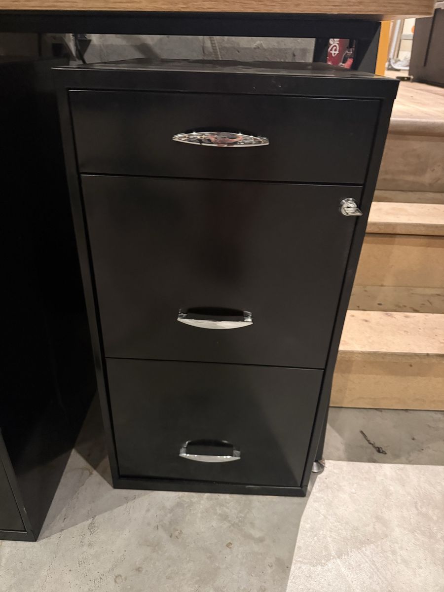 Black 3-Drawer Metal Filing Cabinet with Silver Handles