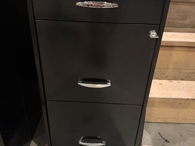 Black 3-Drawer Metal Filing Cabinet with Silver Handles