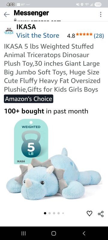 New in Package! 5Lb Weighted Stuffed Animal Dinosa