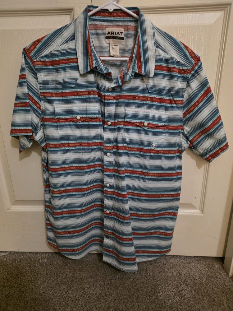 ARIAT Men's Retro Fit Striped Button-Up Shirt Size L Short Sleeve Collared
