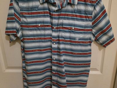 ARIAT Men's Retro Fit Striped Button-Up Shirt Size L Short Sleeve Collared