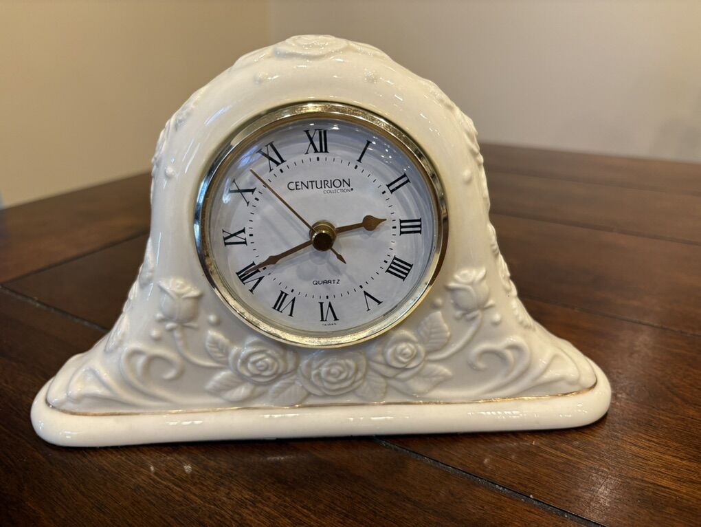 Centurion Quartz Mantle Clock w/ Raised Roses