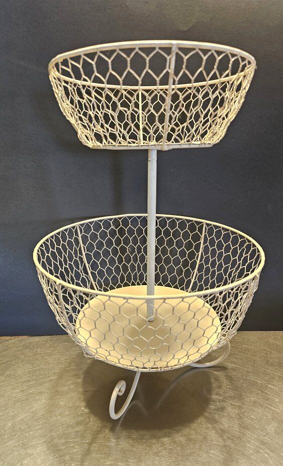 Vintage Quaint Metal Wire 2-Tier Rotating Basket