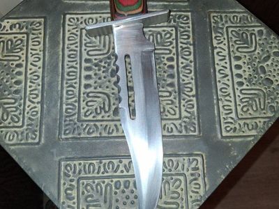 Fixed Blade Hunting Knife with Multicolor Laminate Wood Handle & Glass Breaker