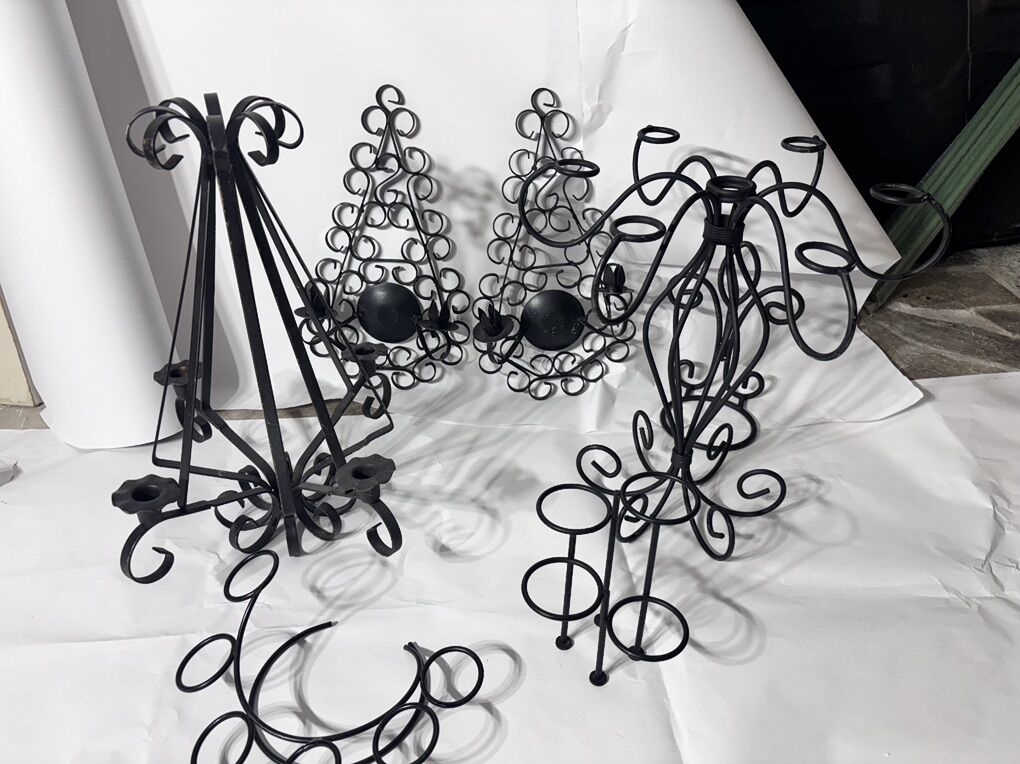 Lot of Wrought Iron Candle Holders Black