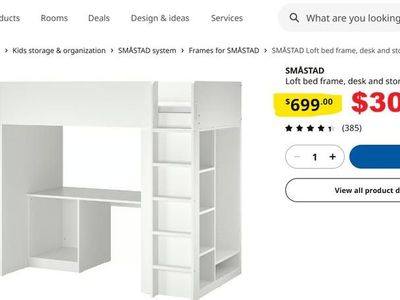 Loft bed frame, desk and storage, white, Twin